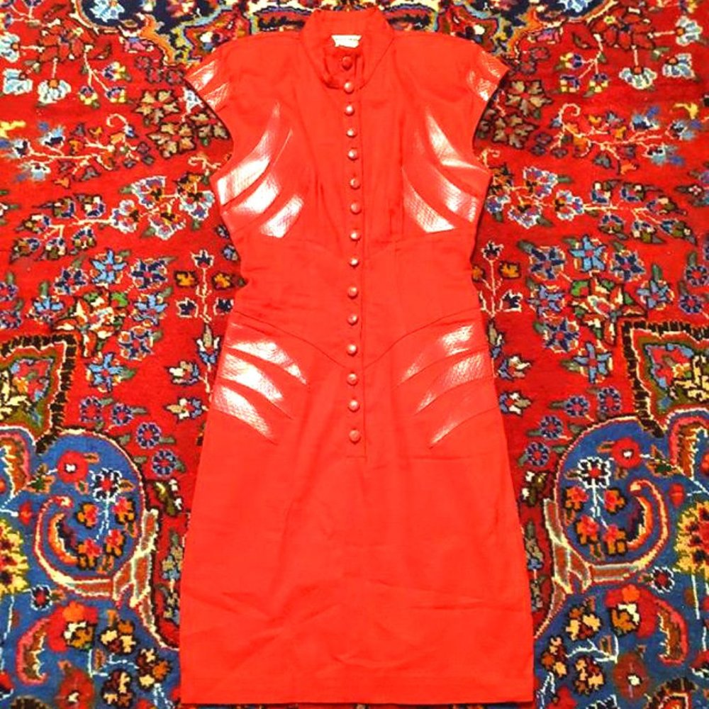 VTG 80s Young Edwardian Punk Faux Leather Dress - Picture 2 of 7